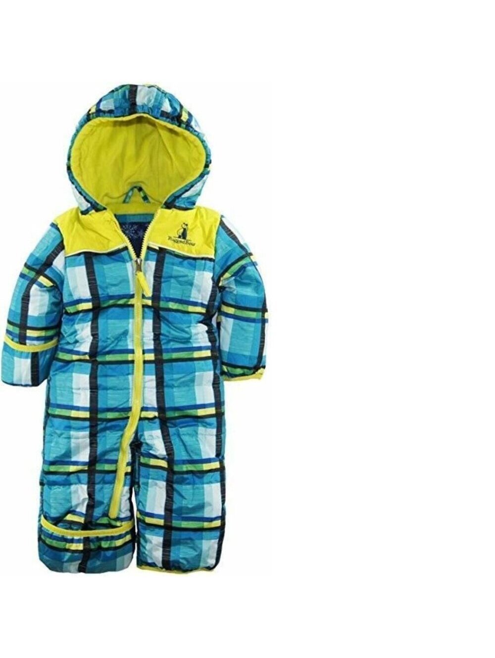 Ruggedbear Winter Snowsuit 3/6 month Boys Blue Plaid 1 Pc Hooded Snow Zip Pram